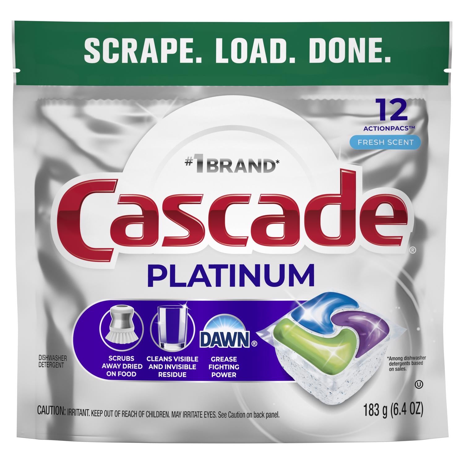 Cascade Platinum Fresh Scent Pods Dishwasher Detergent 6.4 oz 1 pk - Case of 6