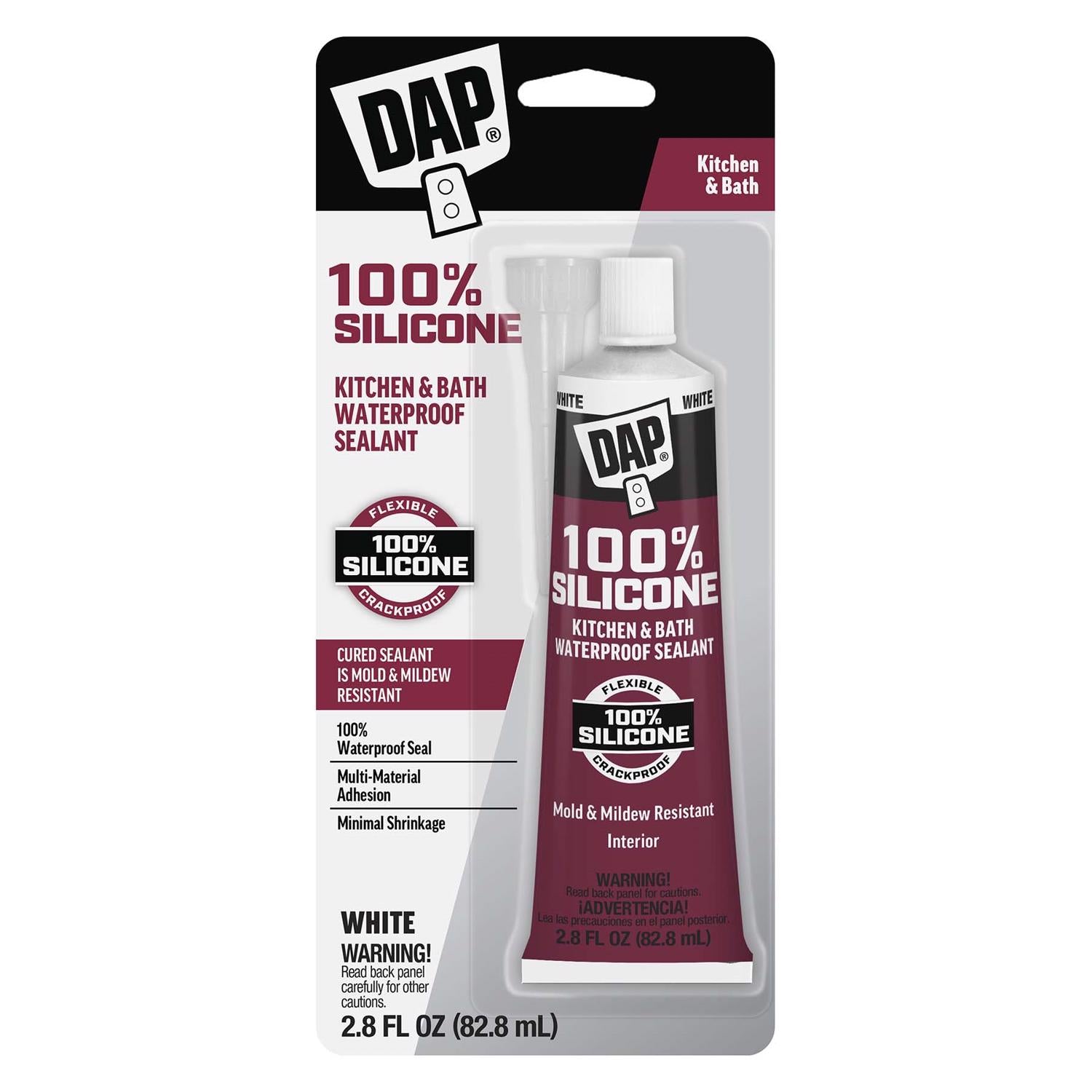 DAP White Silicone Rubber Kitchen and Bath Waterproof Sealant 2.8 fl. oz. - Case of 6