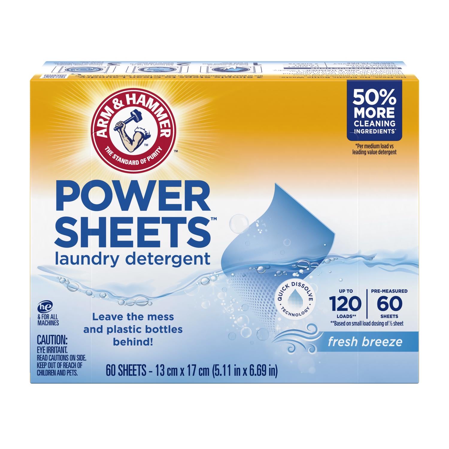 Arm & Hammer Clean Breeze Scent Detergent Sheets 60 ct 1 pk - Case of 6
