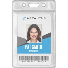 Advantus Vinyl ID Badge Holders - Support 2.50" x 3.50" Media - Vertical - Vinyl - 50 / Pack - Clear - Durable