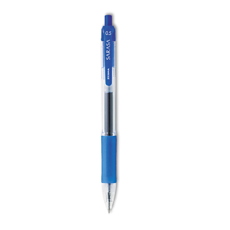 Zebra - Sarasa Dry Gel X20 Gel Pen, Retractable, Fine 0.5 mm, Blue Ink, Translucent Blue Barrel, 12/Pack