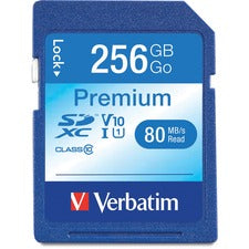 Verbatim 256GB Premium SDXC Memory Card, UHS-I V10 U1 Class 10 - 90 MB/s Read - Lifetime Warranty