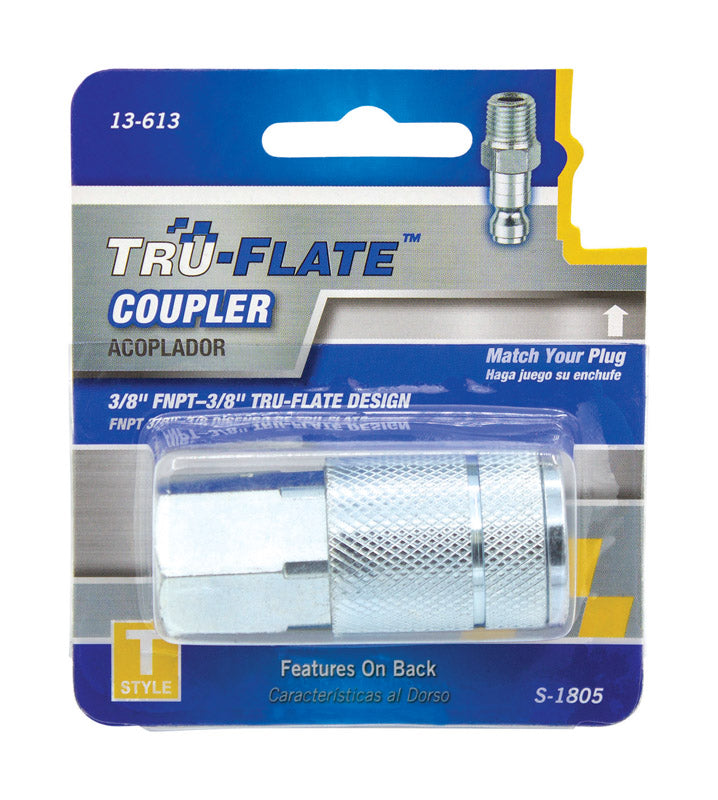 TRU-FLATE - Tru-Flate Steel Air Coupler 3/8 Female 1 pc