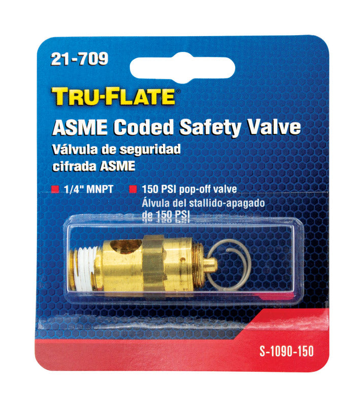 TRU-FLATE - Tru-Flate Brass Safety Valve 1/4 in. Male 1 pc [TRFL21709]