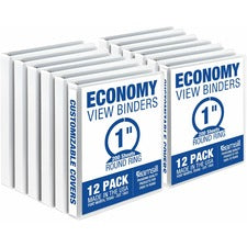 Samsill Economy 1 Inch 3 Ring Binder, Made in the USA, Round Ring Binder, Non-Stick Customizable Cover, White, 12 Pack (I008537C)