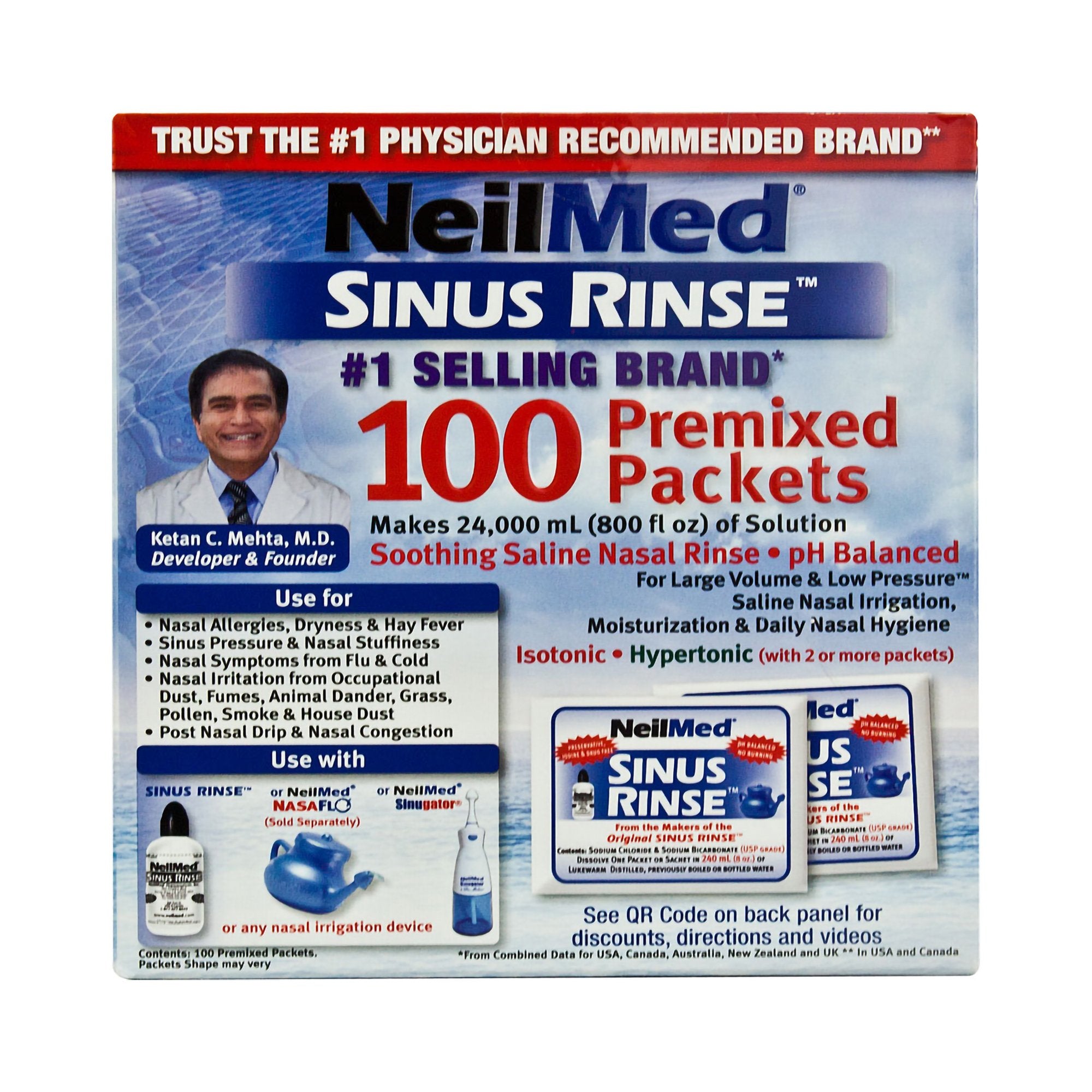 Neilmed Products - Saline Nasal Rinse Kit Neilmed® Sinus Rinse™ 100 Packets [100/BX]