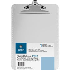 Business Source Spring Clip Plastic Clipboard - 8 1/2" x 11" - Spring Clip - Plastic - Clear - 1 Each