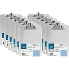 Business Source Spring Clip Plastic Clipboard - 8 1/2" x 11" - Spring Clip - Plastic - Clear - 12 / Box