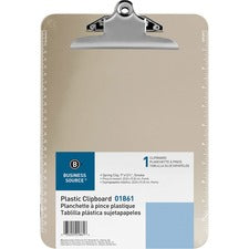 Business Source Spring Clip Plastic Clipboard - 8 1/2" x 11" - Spring Clip - Plastic - Smoke - 1 Each