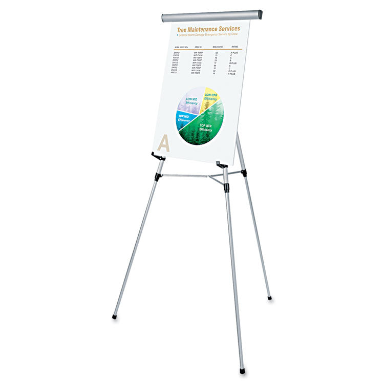 Universal - 3-Leg Telescoping Easel with Pad Retainer, Adjusts 34" to 64", Aluminum, Silver