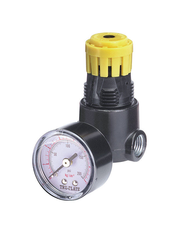 TRU-FLATE - Tru-Flate Plastic/Steel Mini Regulator with Gauge 1/4 in. NPT 250 psi 1 pc