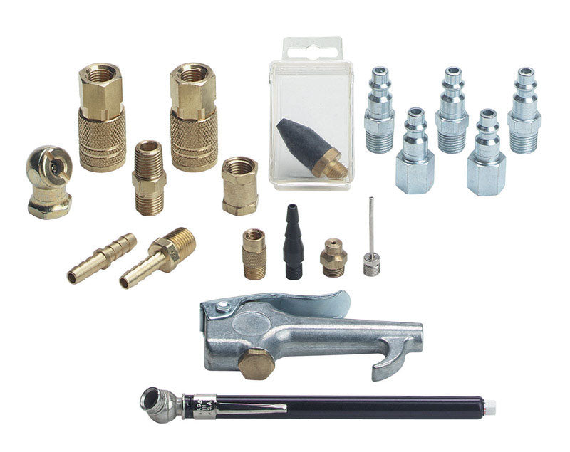 TRU-FLATE - Tru-Flate Brass/Steel Air Coupler and Plug Set 1/4 in. Female 19 pc