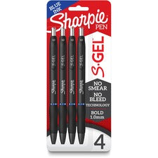 Sharpie S-Gel Pens - 1 mm Pen Point Size - Blue Gel-based Ink - Black Barrel - 4 / Pack