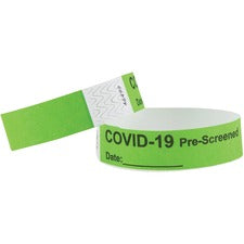 Advantus COVID Prescreened Tyvek Wristbands - 3/4" Width x 10" Length - Rectangle - Green - Tyvek - 100 / Pack