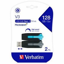 128GB Store 'n' Go&reg; V3 USB 3.2 Gen 1 Flash Drive - 2pk - Blue, Gray - 128GB - 2pk - Blue, Gray