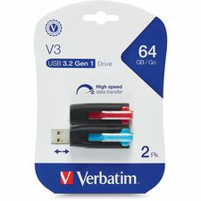 64GB Store 'n' Go&reg; V3 USB 3.2 Gen 1 Flash Drive - 2pk - Red, Blue - 64GB - 2pk - Red, Blue