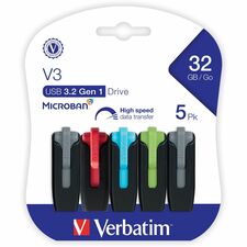 32GB Store 'n' Go&reg; V3 USB 3.2 Gen 1 Flash Drive - 5pk - Assorted - 32GB - 5pk - Assorted