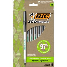 BIC Ecolutions Round Stic Ball Point Pen [PENS;REVOLUTION;10PKBK-PK]