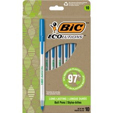 BIC Ecolutions Round Stic Ball Point Pen [PENS;REVOLUTION;10PKBL-PK]