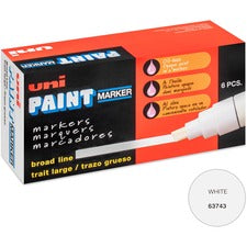 uni&reg; uni-Paint PX-30 Oil-Based Paint Marker - Broad Marker Point - White Oil Based Ink - 6 / Box