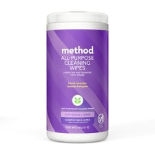 Method All-purpose Cleaning Wipes - French Lavender Scent - 70 / Tub - 1 Each - Pleasant Scent - Purple
