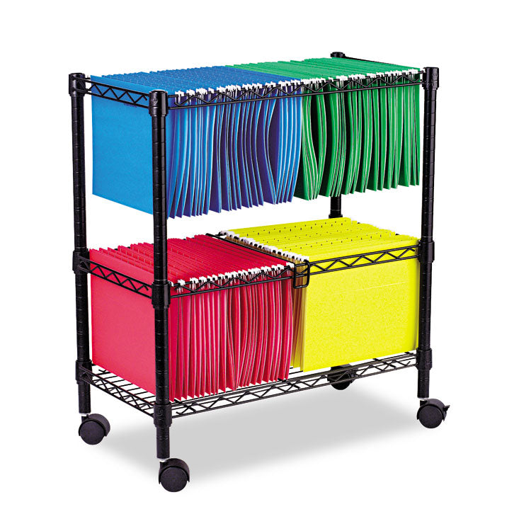 Alera - Two-Tier File Cart for Front-to-Back + Side-to-Side Filing, Metal, 1 Shelf, 3 Bins, 26" x 14" x 29.5", Black