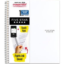 Mead Five Star Wirebound Notebook, 1 Subject, College Ruled, 11" x 8 1/2" , White
