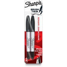 Sharpie Brush Twin Permanent Markers - Ultra Fine Marker Point - Brush Marker Point Style - Black - 2 / Pack