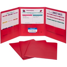 C-Line CLI-33944 Letter Portfolio - 8 1/2" x 11" - 75 Sheet Capacity - 3 Pocket(s) - Polypropylene - Red - 24 / Box