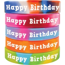 Teacher Created Resources Happy Birthday Wristbands - 10 / Set - Multi - Silicone [SET;WRISTBANDS;TYEDYE;HPYBDAY-ST]