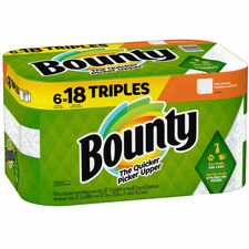 Bounty Full Sheet Paper Towels - 6 Triple Roll = 18 Regular - 2 Ply - 87 Sheets/Roll - White - 6 / Carton