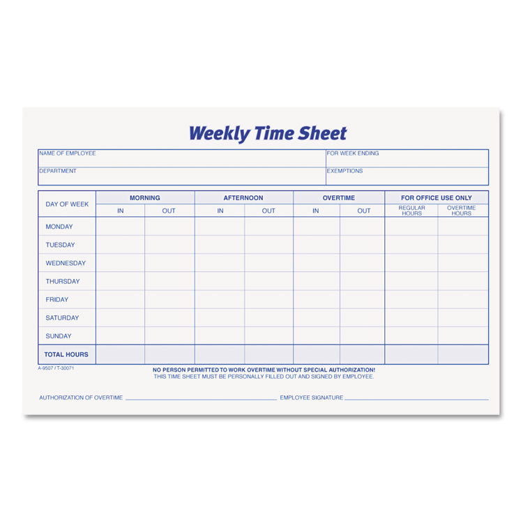 TOPS - Weekly Time Sheets, 5.5 x 8.5, 1/Page, 50 Forms/Pad, 2 Pads/Pack