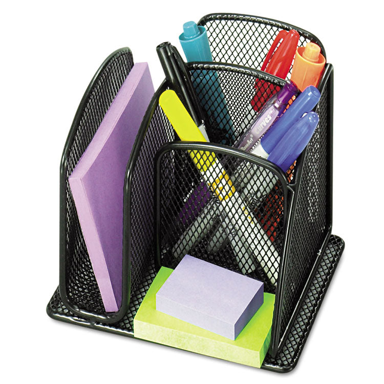 Safco - Onyx Mesh Mini Organizer, 3 Compartments, Steel, 6 x 5.25 x 5.25, Black