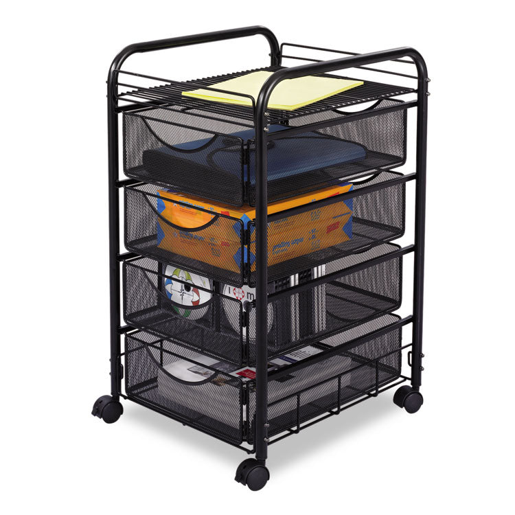 Safco - Onyx Mesh Mobile File With Four Supply Drawers, 15.75w x 17d x 27h, Black