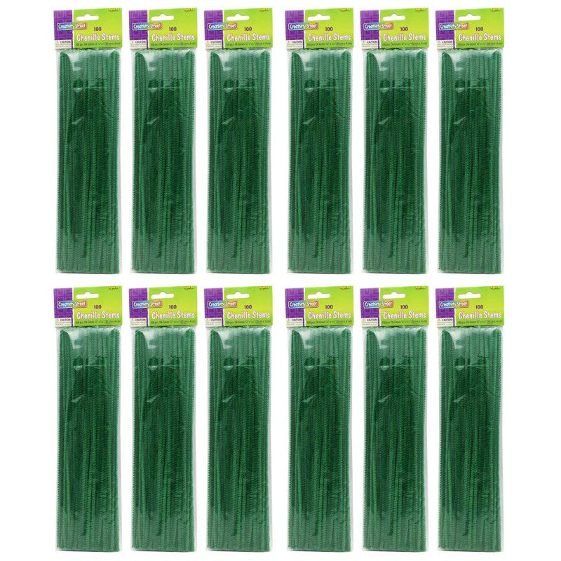CREATIVITY STREET - Regular Stems, Dark Green, 12" x 4 mm, 100 Per Pack, 12 Packs