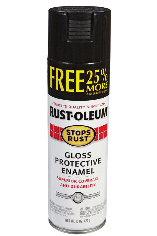 RUST-OLEUM - Rust-Oleum Stops Rust Gloss Black Spray Paint 15 oz - Case of 6