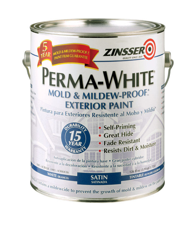 ZINSSER - Zinsser Perma-White Satin White Water-Based Exterior Paint and Primer Exterior 1 gal - Case of 4