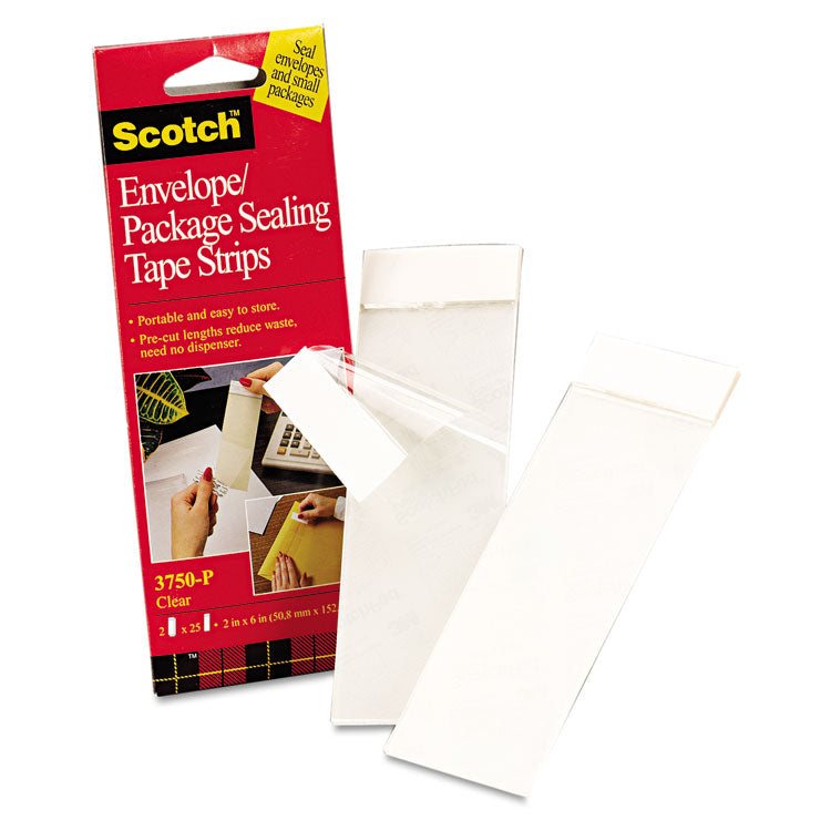 Scotch - Envelope/Package Sealing Tape Strips, 2" x 6", Clear, 50/Pack