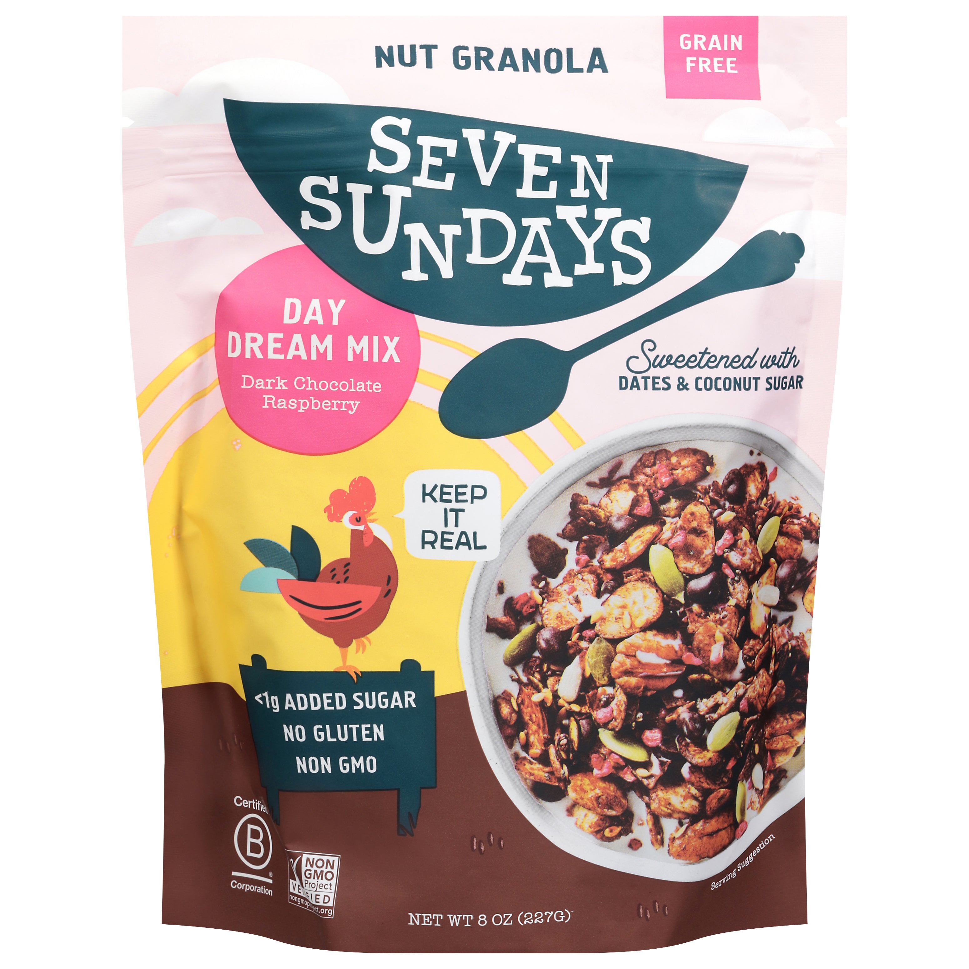 Seven Sundays Grain Free Dark Chocolate Raspberry Nut Granola 8 oz - Case of 6