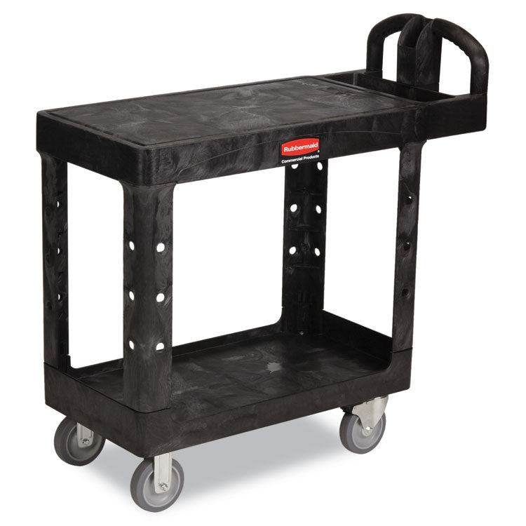 Rubbermaid Commercial - Flat Shelf Utility Cart, Plastic, 2 Shelves, 500 lb Capacity, 19.19" x 37.88" x 33.33", Black