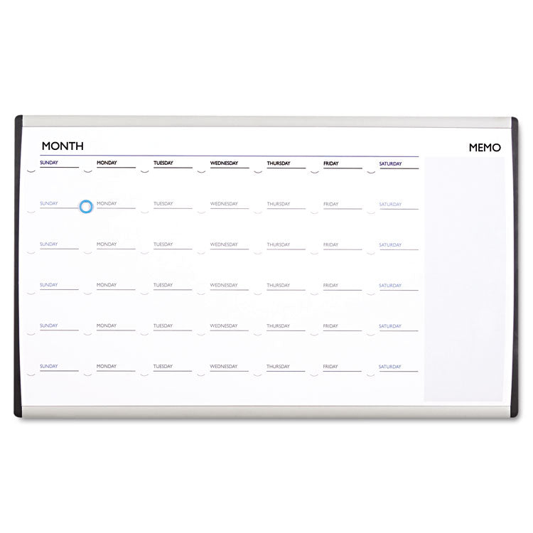 Quartet - ARC Frame Cubicle Magnetic Dry Erase Calendar, One Month Format, 30 x 18, White Surface, Silver Aluminum Frame