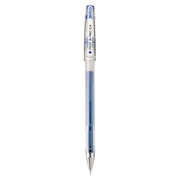 Pilot - G-TEC-C Ultra Gel Pen, Stick, Extra-Fine 0.4 mm, Blue Ink, Clear Barrel, Dozen