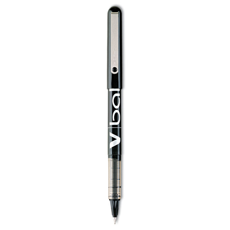 Pilot - VBall Liquid Ink Roller Ball Pen, Stick, Fine 0.7 mm, Black Ink, Black Barrel, Dozen