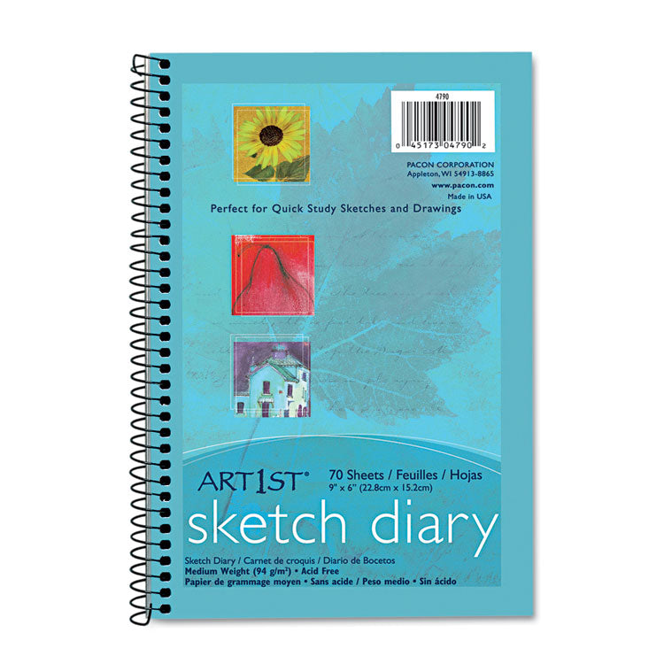 Pacon - Art1st Sketch Diary, 64 lb Text Paper Stock, Blue Cover, (70) 9 x 6 Sheets