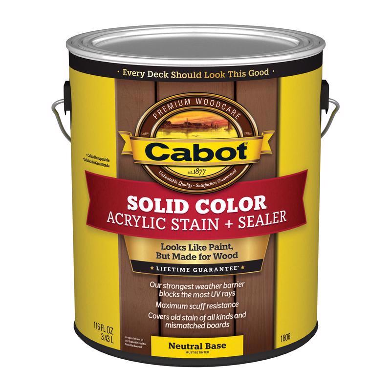 CABOT - Cabot Solid Color Acrylic Stain & Sealer Solid Tintable Neutral Base Acrylic Deck Stain 1 gal - Case of 4