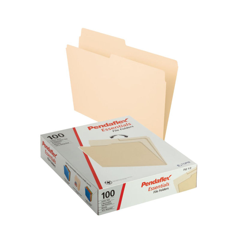 PENDAFLEX - File Folders, Letter Size, Manila, 1/2 Cut, Box of 100