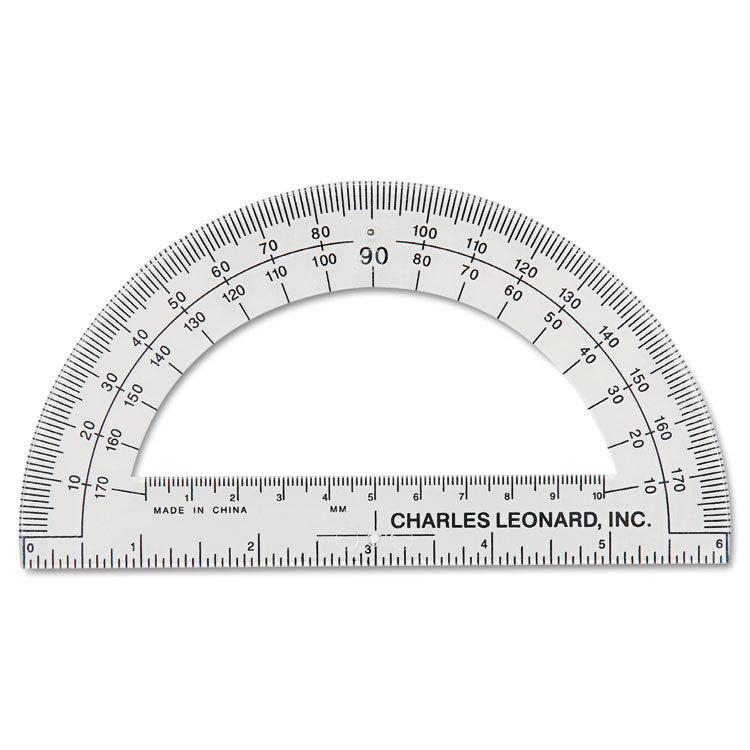 Charles Leonard - Open Center Protractor, Plastic, 6" Ruler Edge, Clear
