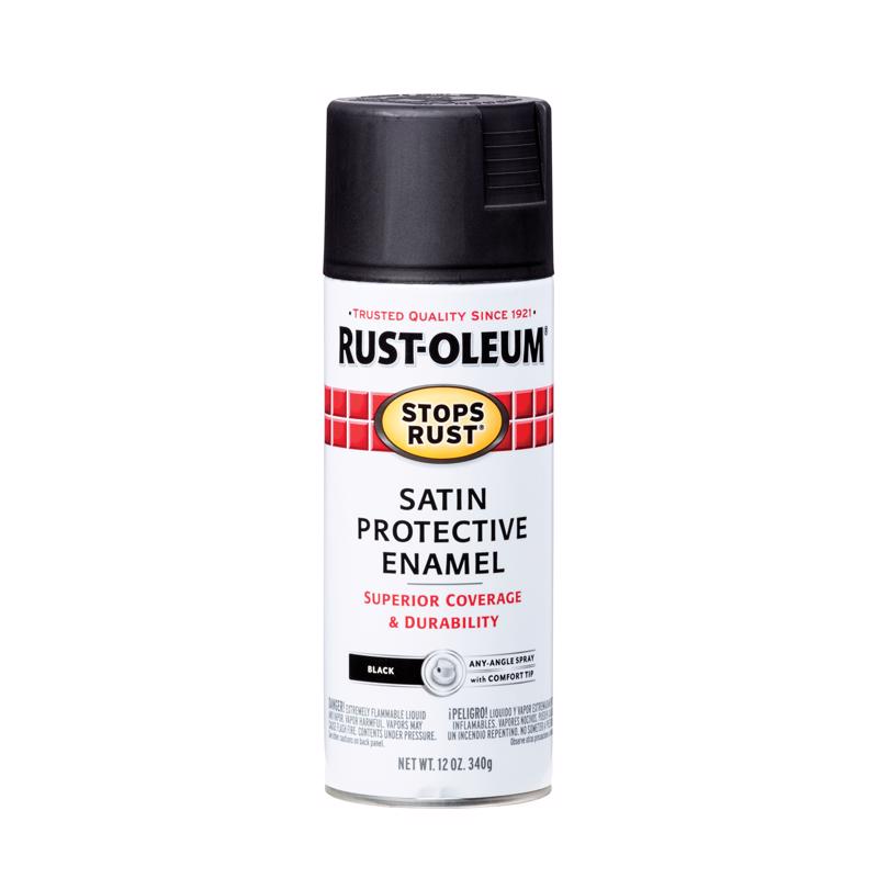 RUST-OLEUM - Rust-Oleum Stops Rust Satin Black Spray Paint 12 oz - Case of 6