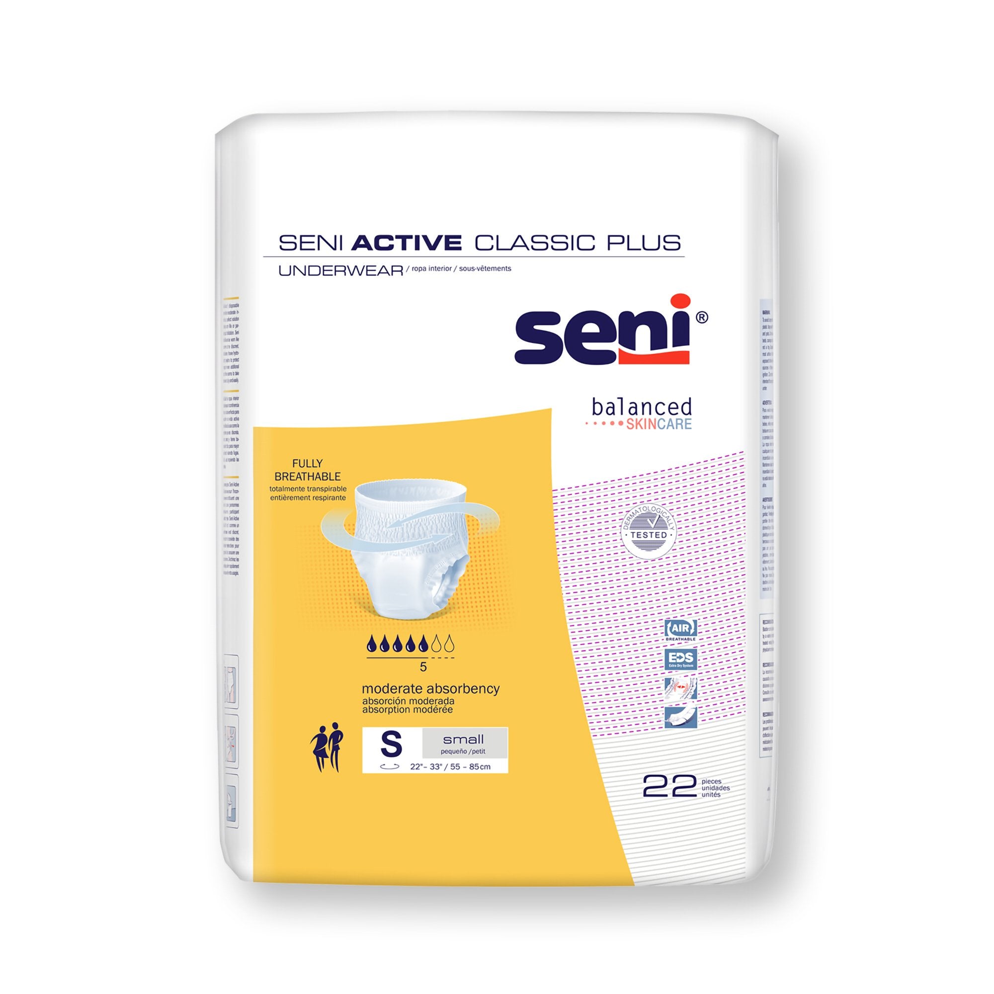 TZMO USA Inc - Unisex Adult Absorbent Underwear Seni® Active Classic Plus Pull On with Tear Away Seams Small Disposable Moderate Absorbency [22/PK]