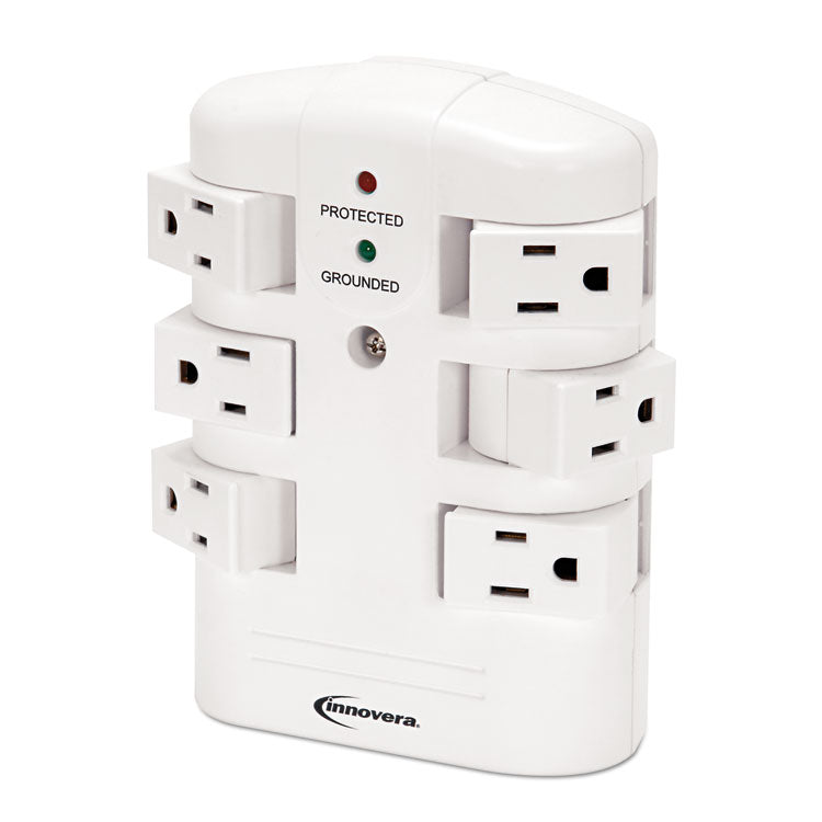 Innovera - Wall Mount Surge Protector, 6 AC Outlets, 2,160 J, White